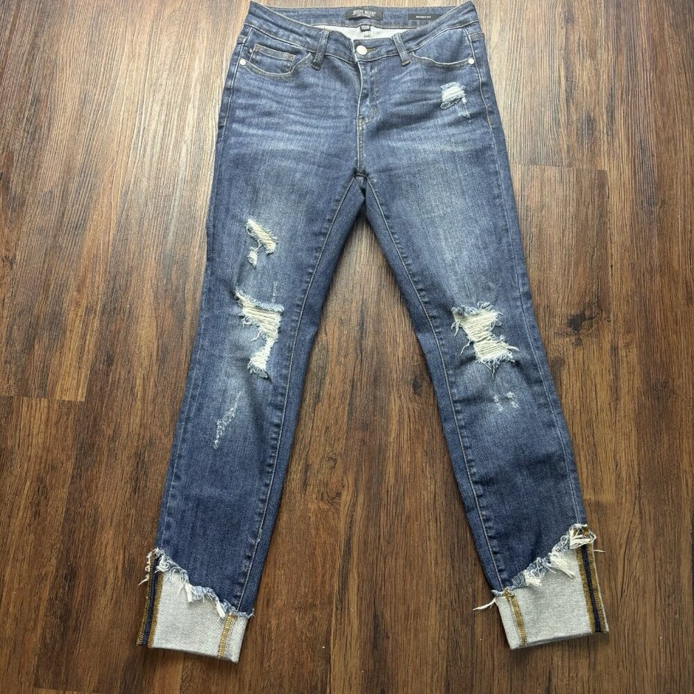 Judy Blue Skinny Fit Cuffed Jeans Destroyed Medium Wash JB8822 Women’s Size 7/28